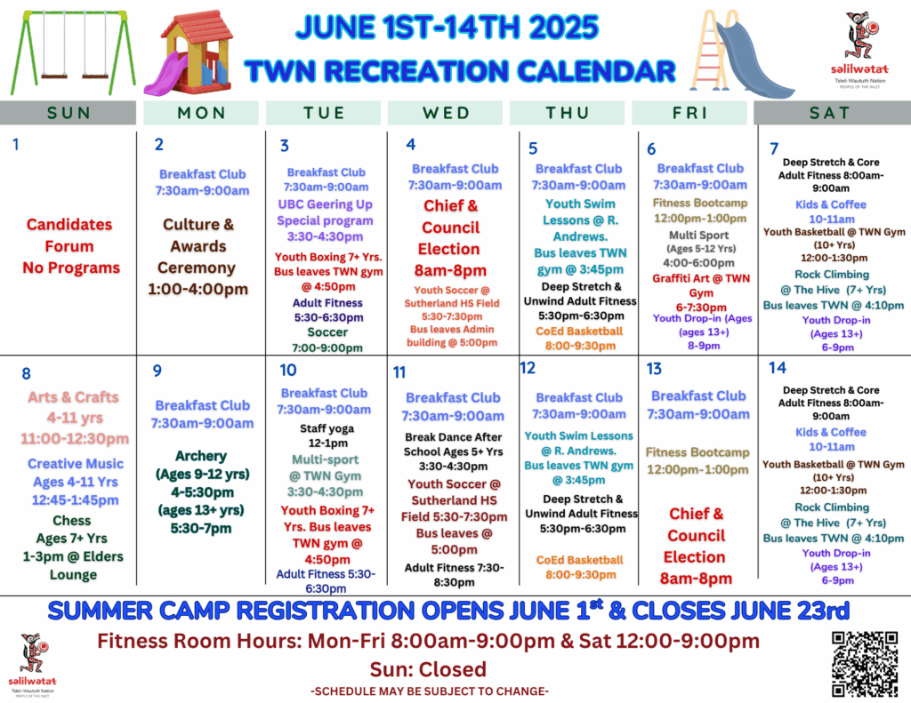 Recreation Program Calendar June 1- 14, 2025