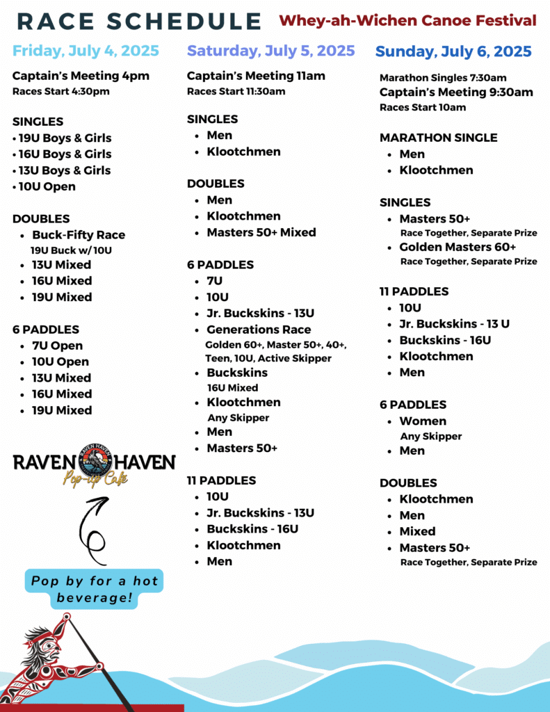 Whey-ah-Wichen Canoe Festival Race Schedule 2025