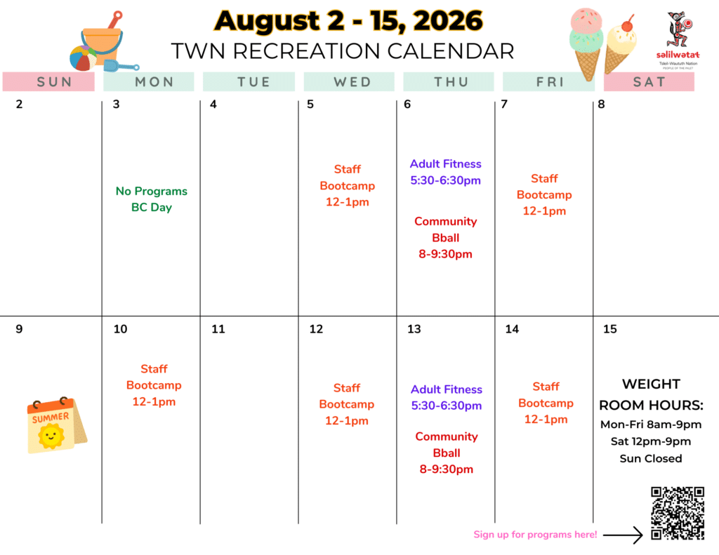 TWN Recreation Calendar: August 2 - 15, 2026