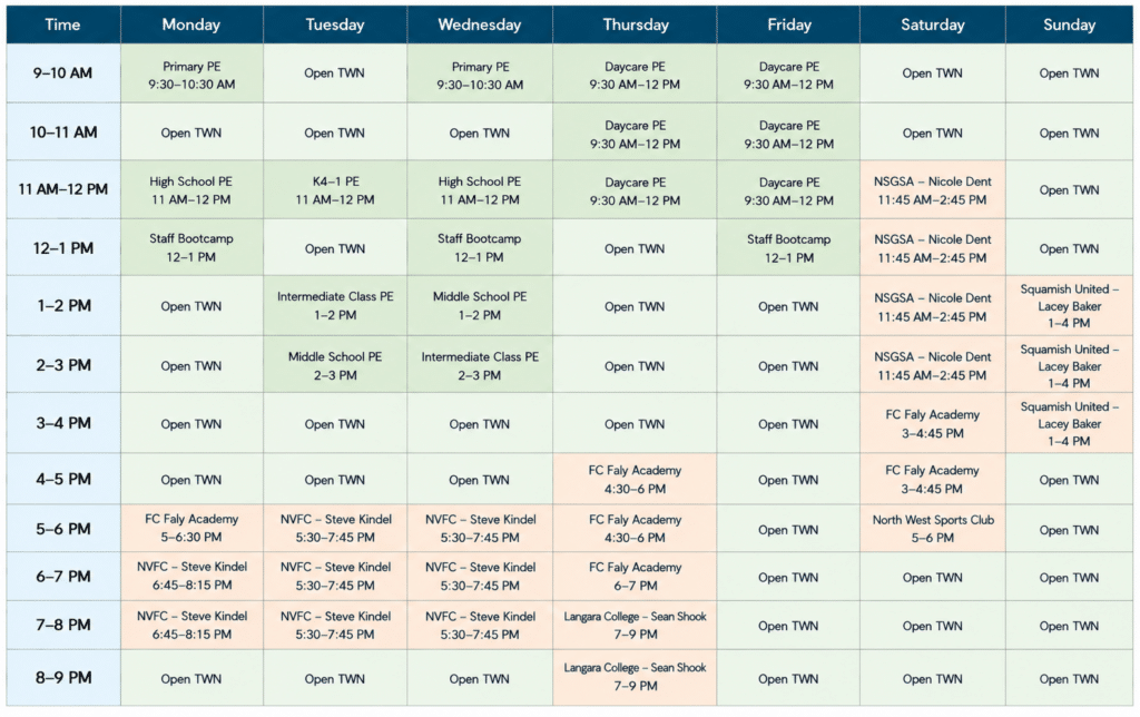 TWN Sports Field Fall&Winter Program Schedule